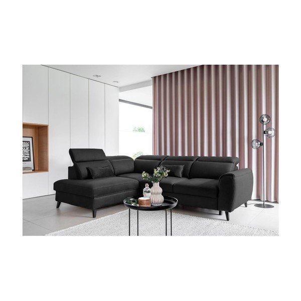 Tumši pelēks samta salokāms/ar uzglabāšanas vietu stūra dīvāns (ar kreiso stūri/L veida) Noble – ELTAP-image-1