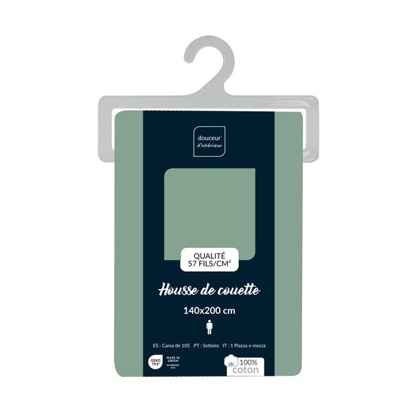 Zaļš vienguļamais kokvilnas segas pārvalks 140x200 cm Lina – douceur d'intérieur-image-2