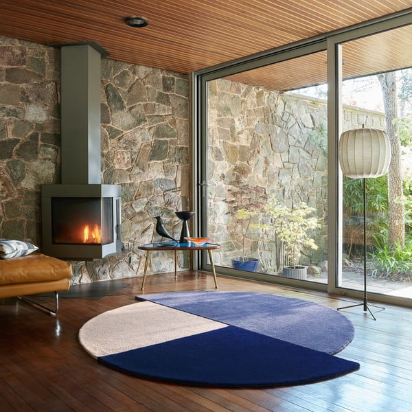 Zils ar rokām darināts vilnas apaļš paklājs ø 200 cm Mia Segment – Flair Rugs-image-1