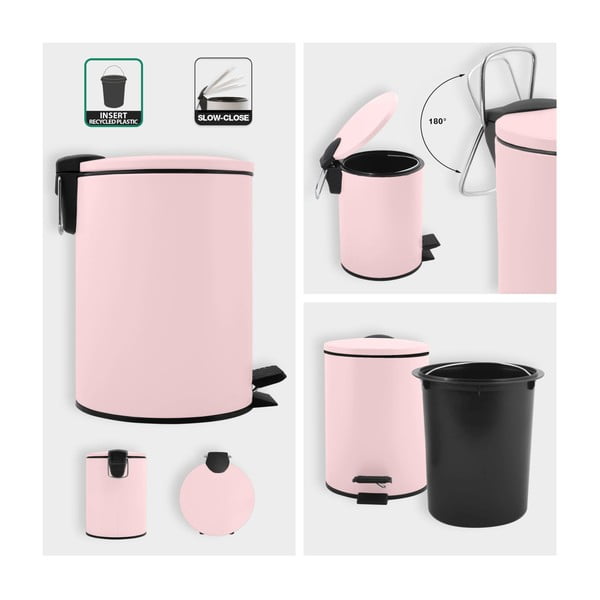 Rozā tērauda atkritumu tvertne ar pedāli 3 l   Adelar – Spirella-image-2