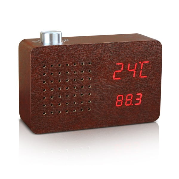 Tumši brūns modinātājs ar sarkanu LED displeju un radio Gingko Radio Click Clock-image-1