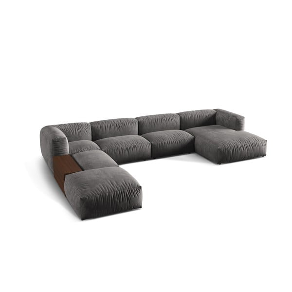 Pelēks samta modulārais stūra dīvāns (ar kreiso stūri/U veida) Martina – Micadoni -image-1