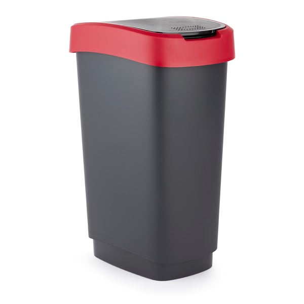 Sarkana/melna pārstrādātas plastmasas atkritumu tvertne 25 L Twist – Rotho