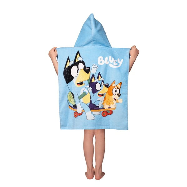 Zils kokvilnas bērnu pončo 3–8 gadu vecumam Bluey Skate – Jerry Fabrics-image-2