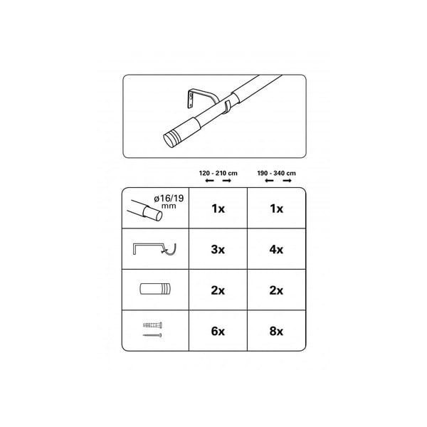 Metāla izvelkamā aizkaru stanga 120–210 cm Válec – Gardinia-image-2