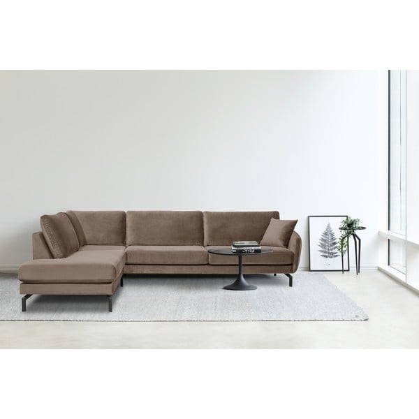 Brūngani pelēks samta stūra dīvāns Scandic Magic, kreisais stūris-image-1