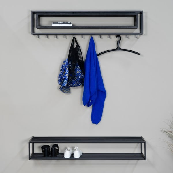 Melns metāla sienas pakaramais ar plauktu 118 cm School – Spinder Design-image-1