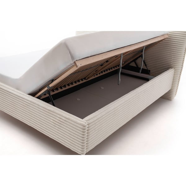 Bēša polsterēta divvietīga gulta ar veļas kasti ar redelēm 160x200 cm Matera – Meise Möbel-image-3