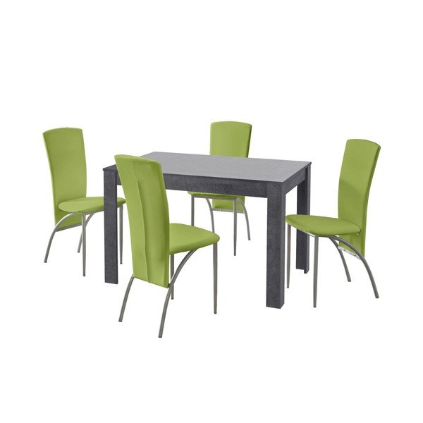 Ēdamgalds un 4 zaļi ēdamistabas krēsli Støraa Lori Nevada Slate Green