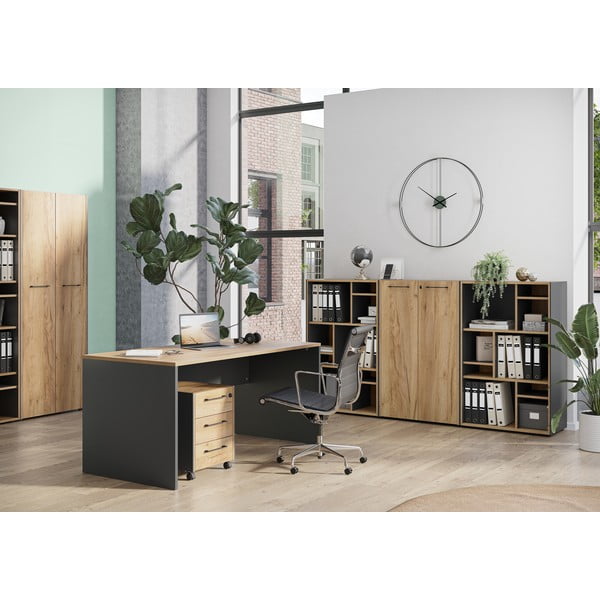 Antracīta pelēks/dabīga toņa skapītis ar ozolkoka imitāciju 42x54x49 cm Podium – Germania-image-1