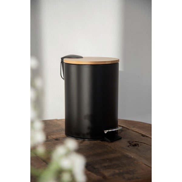 Melna atkritumu tvertne ar bambusa vāku Wenko Tortona, 3 litri-image-2