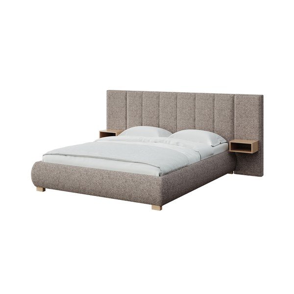 Gaiši brūna polsterēta divvietīga gulta ar redelēm 140x200 cm Fioro – MESONICA