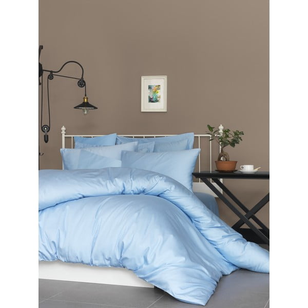Gaiši zila divvietīga gultas veļa no kokvilnas satīna 200x200 cm – Mijolnir