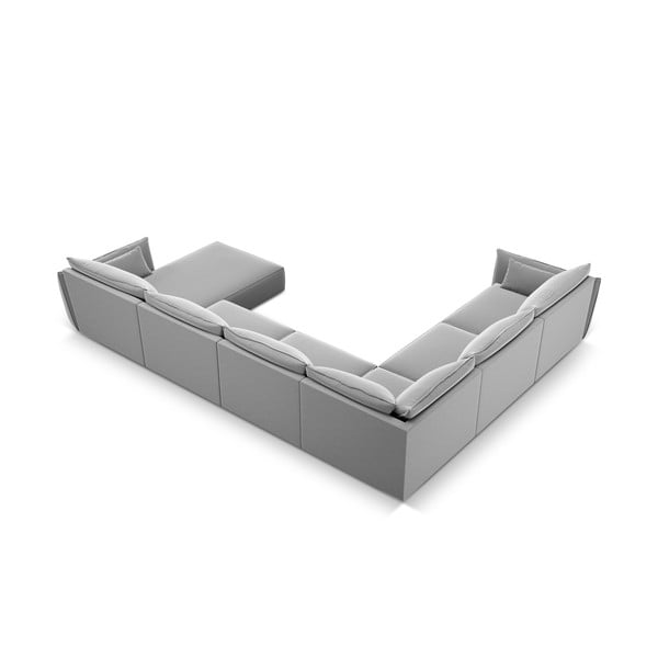 Gaiši pelēks samta stūra dīvāns (ar kreiso stūri/U veida) Vanda – Mazzini Sofas-image-3
