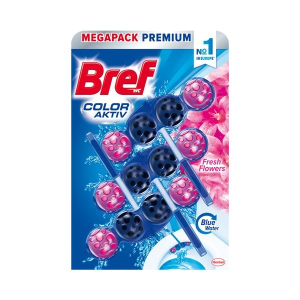 Piekaramais tualetes poda bloks Bref Blue Aktiv Flower, 9 x 50 g