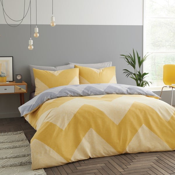 Dzelteni pelēka gultas veļa 200x135 cm Chevron Geo – Catherine Lansfield