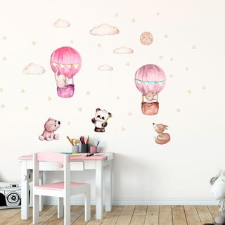 Rozā bērnu sienas uzlīmes Ambiance Balloons and Stars