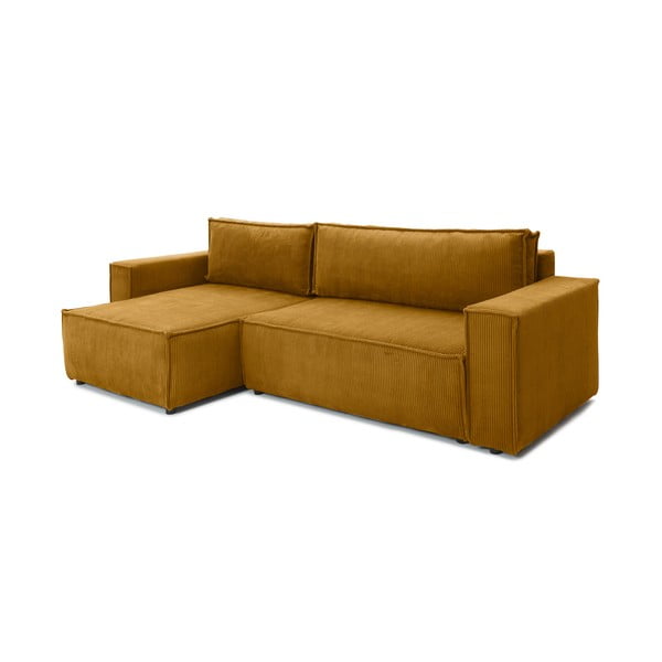 Sinepju dzeltens velveta stūra izvelkamais dīvāns ar maināmām pusēm Bonami Selection Bowie-image-3