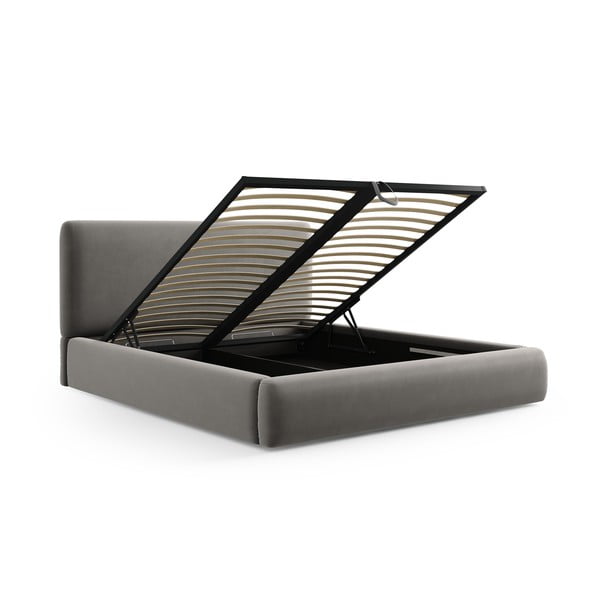 Pelēka polsterēta divvietīga gulta ar veļas kasti un redelēm 160x200 cm Colonel – Cosmopolitan Design-image-2