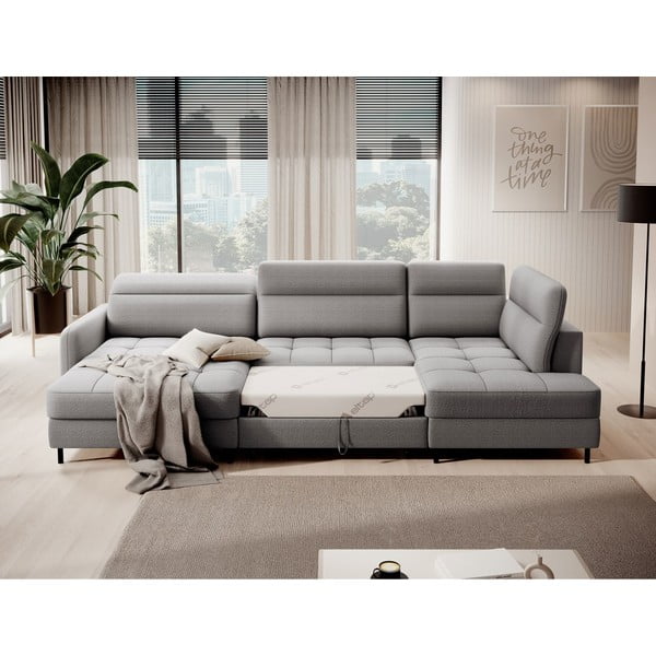 Gaiši pelēks samta salokāms/ar uzglabāšanas vietu stūra dīvāns (ar labo stūri/U veida) Berrto – ELTAP-image-3