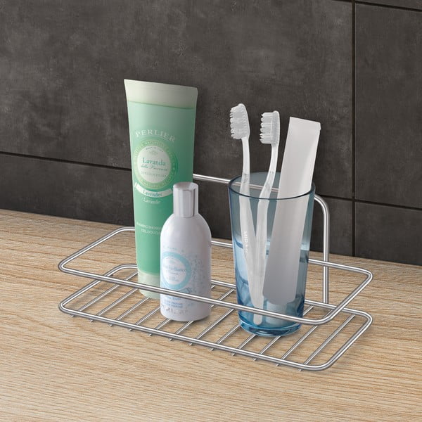 Spīdīgas sudraba krāsas tērauda piekarināms vannas istabas plaukts ar uzstādīšanu bez urbšanas Luxy – Metaltex-image-1