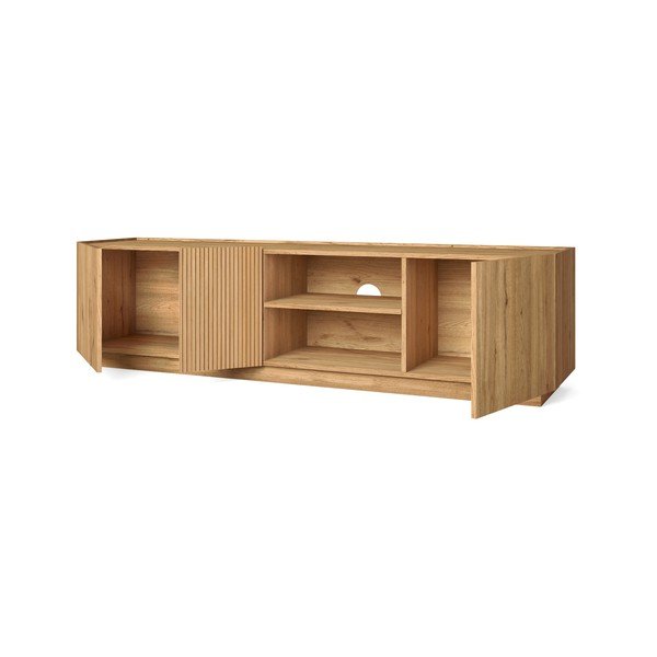 Dabīga toņa TV galdiņš ar ozolkoka imitāciju 180x48 cm Rayana – Marckeric-image-3