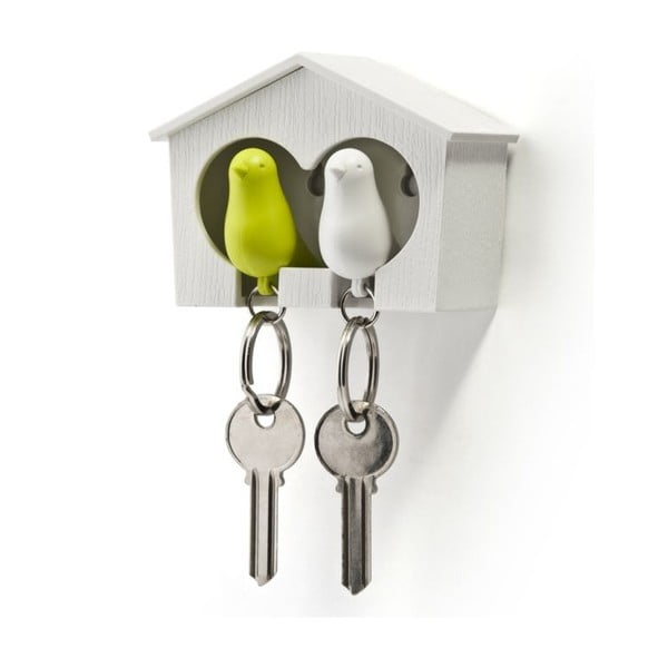 Balta atslēgu piekariņš ar baltu un zaļu atslēgu piekariņu Qualy Duo Sparrow