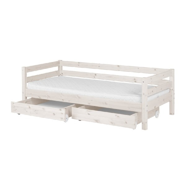 Balta priedes gulta ar 2 atvilktnēm Flexa Classic, 90 x 200 cm