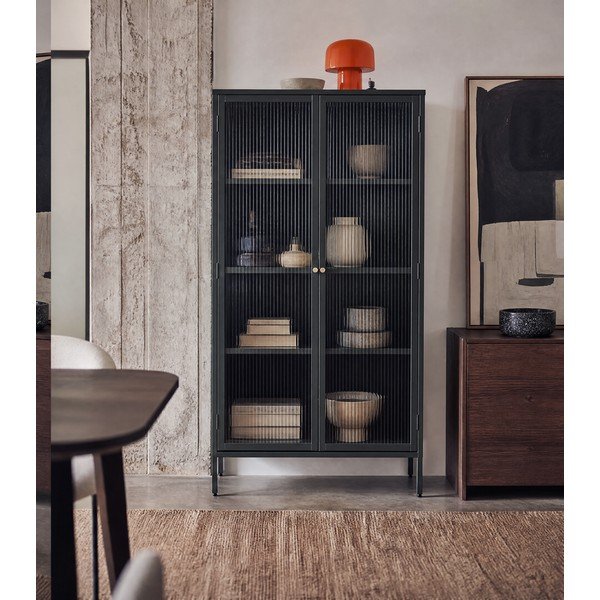 Tumši zaļa metāla vitrīna 90x190 cm Bronco – Unique Furniture-image-2