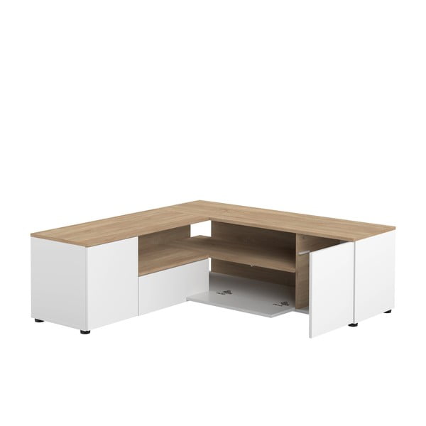 Balts/dabīga toņa TV galdiņš ar ozolkoka imitāciju 130x46 cm Angle – TemaHome-image-4