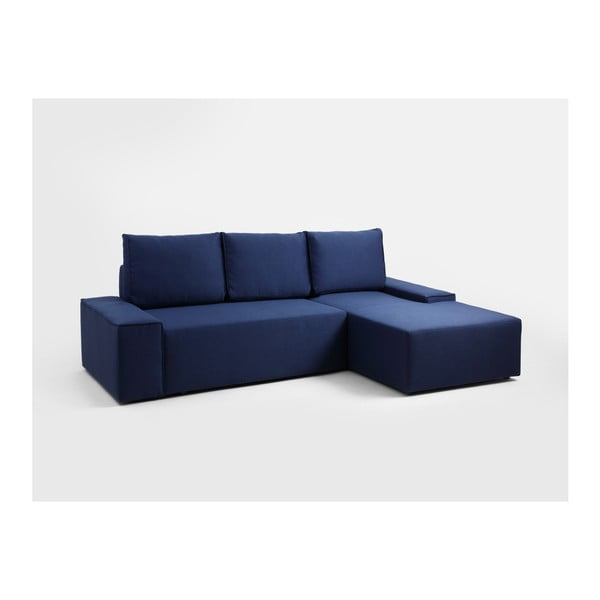 Zila stūra dīvāns ar uzglabāšanas vietu un atpūtas krēslu labajā pusē Custom Form Flopp
