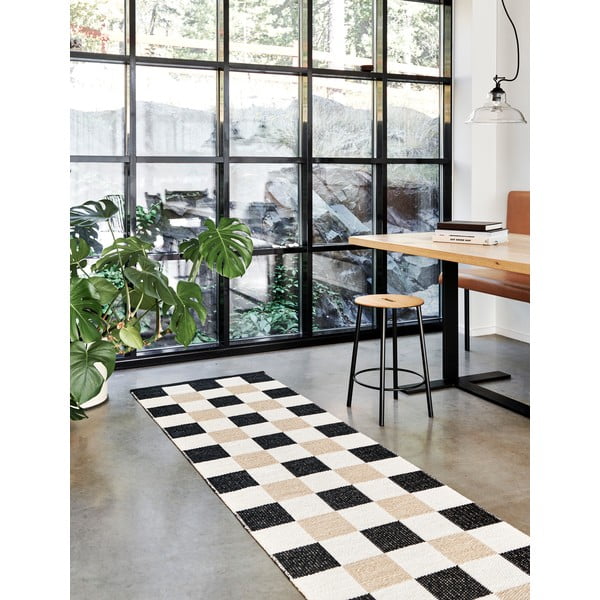 Melns/krēmkrāsas iekštelpu un āra celiņa paklājs 70x240 cm Pix Black Vanilla – Pappelina-image-1