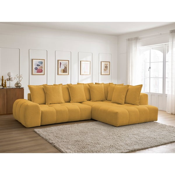 Sinepju dzeltens salokāms/ar uzglabāšanas vietu stūra dīvāns no šenila auduma (ar labo stūri/L veida) Everest – Bobochic Paris-image-1