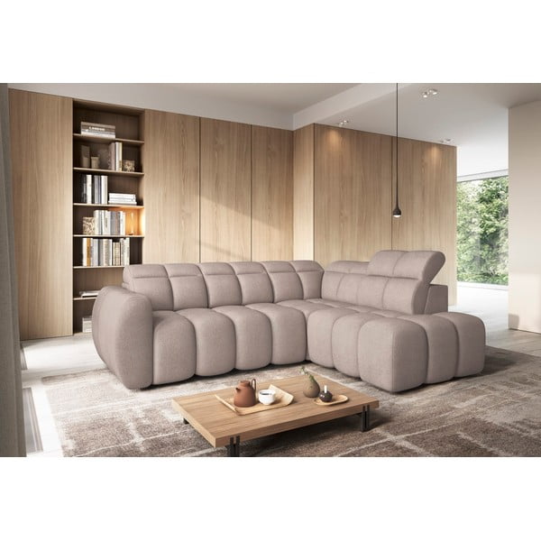 Gaiši brūns salokāms/ar uzglabāšanas vietu stūra dīvāns no buklē auduma (ar labo stūri/L veida) Falconn – ELTAP-image-1