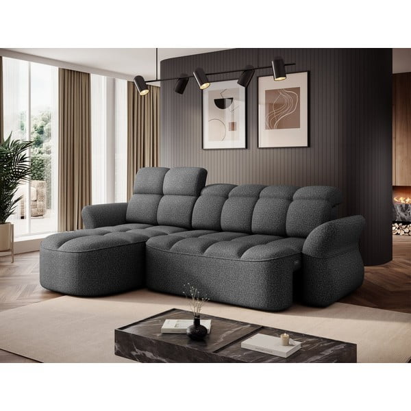 Tumši pelēks samta salokāms/ar uzglabāšanas vietu stūra dīvāns (ar kreiso stūri/ar zvilni) Beneth – ELTAP-image-4