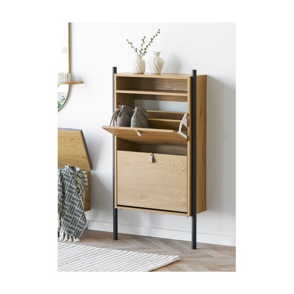 Dabīga toņa atverams apavu plaukts ar ozolkoka imitāciju 62x118x26 cm Barco – House Nordic-image-1