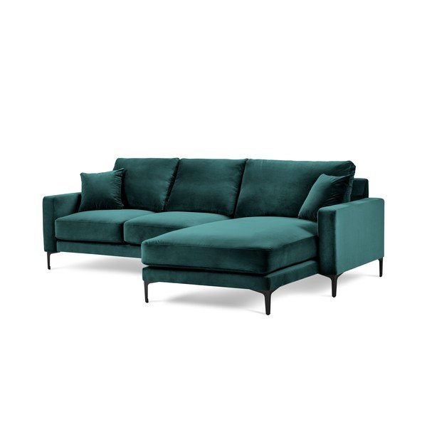 Tirkīzzils samta stūra dīvāns Kooko Home Harmony, labais stūris-image-2