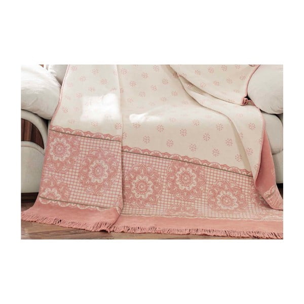 Balta un rozā sega ar kokvilnas maisījumu Aksu Sweety, 200 x 150 cm