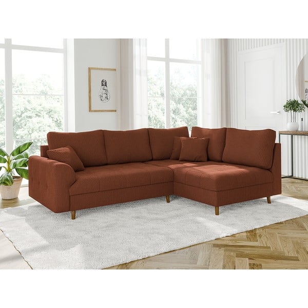 Ķieģeļu sarkans velveta stūra dīvāns (ar labo stūri) Ariella – Ropez-image-3