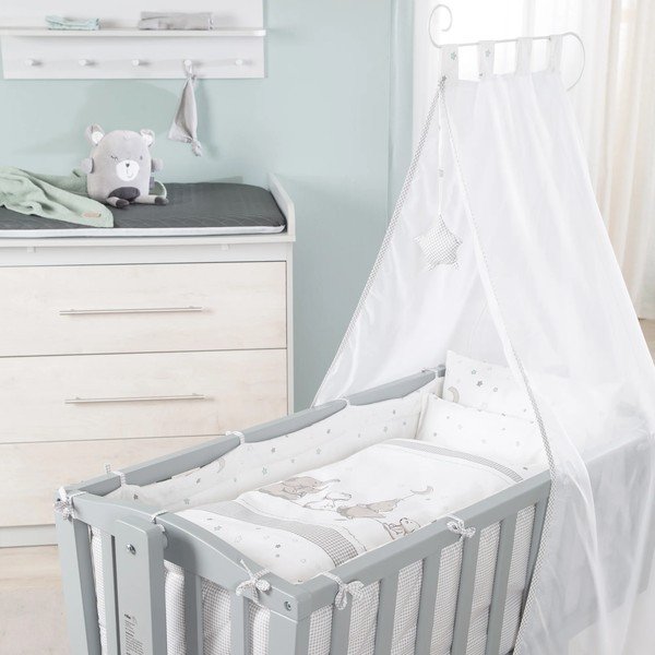 Pelēks šūpulītis ar riteņiem/ar baldahīnu 40x90 cm Strenenzauber – Roba-image-3