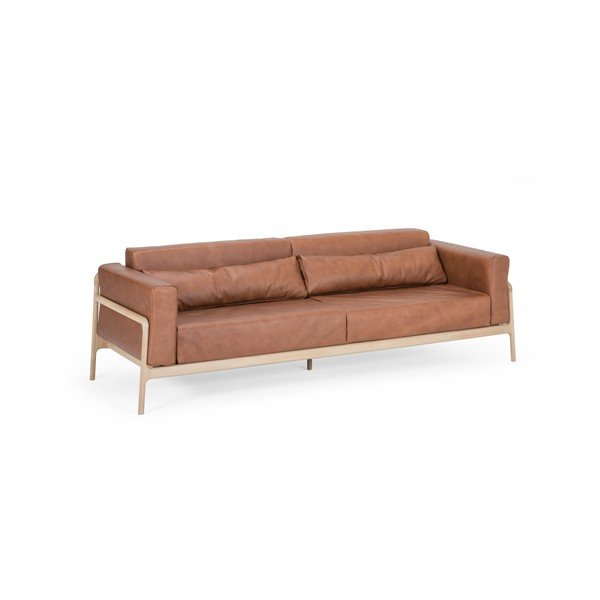 Konjaka brūns bifeļu ādas dīvāns ar masīvkoka konstrukciju Gazzda Fawn, 240 cm-image-3
