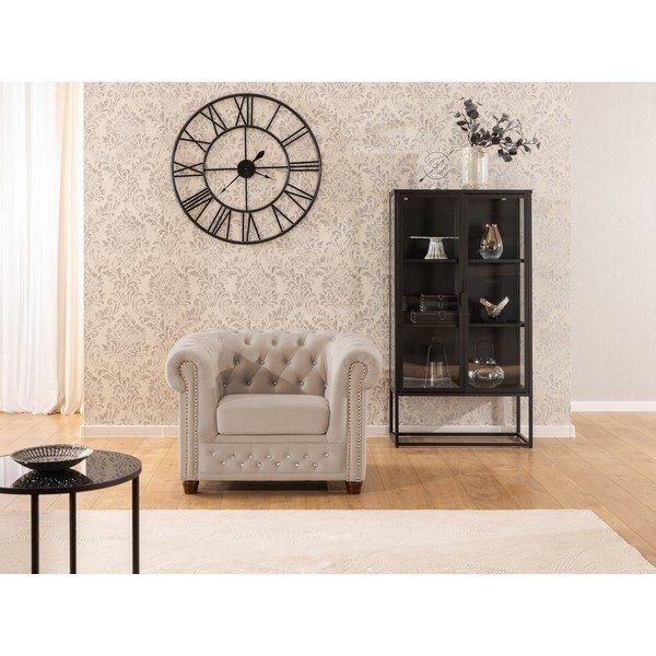 Bēšs samta Chesterfield atpūtas krēsls York Blik – Ropez-image-1