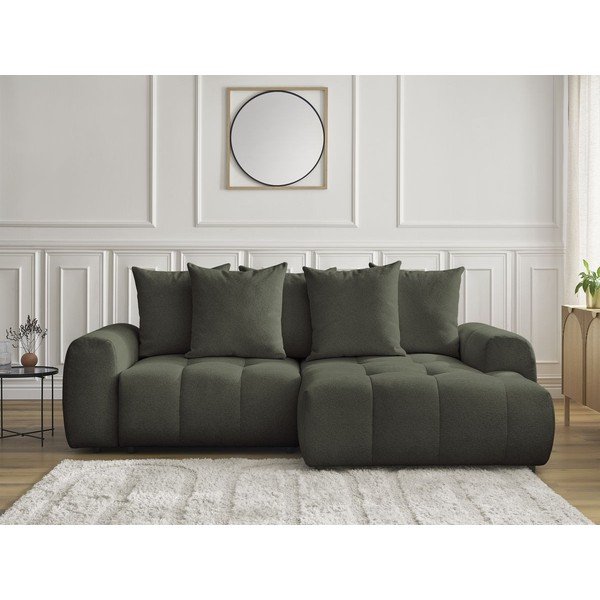 Haki salokāms stūra dīvāns no šenila auduma ar uzglabāšanas vietu  (ar labo stūri/ar zvilni) Roxelane – Bobochic Paris-image-1