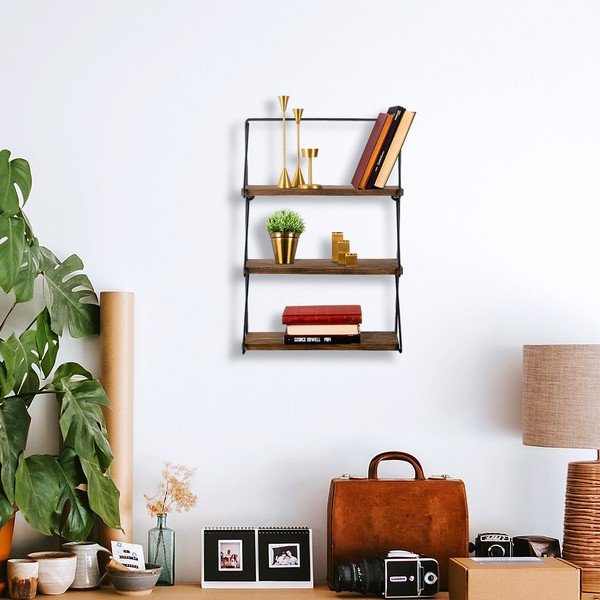 Dabīga toņa daudzlīmeņu egles masīvkoka sienas plaukts 40 cm Violaceae – Kalune Design-image-3