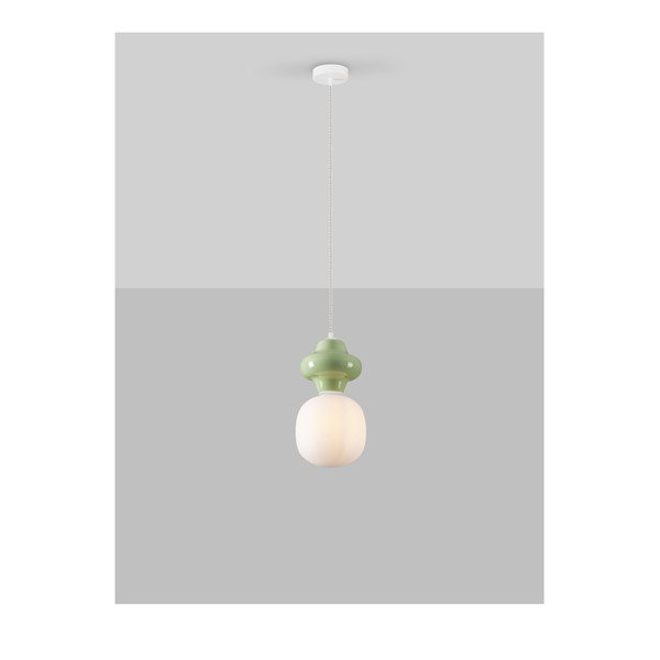 Balta/gaiši zaļa keramikas piekaramā lampa ar stikla abažūru ø 18 cm Clio – Nova Luce-image-2