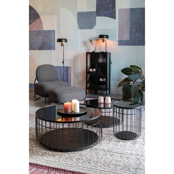 Melns apaļš žurnālgaldiņš ar stikla galda virsmu 80x80 cm Lance – White Label-image-4