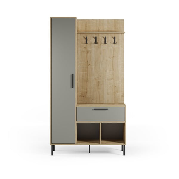 Zaļa/dabīga toņa priekšnama iekārta ar ozolkoka imitāciju 108x195x35 cm Heidy – Marckeric