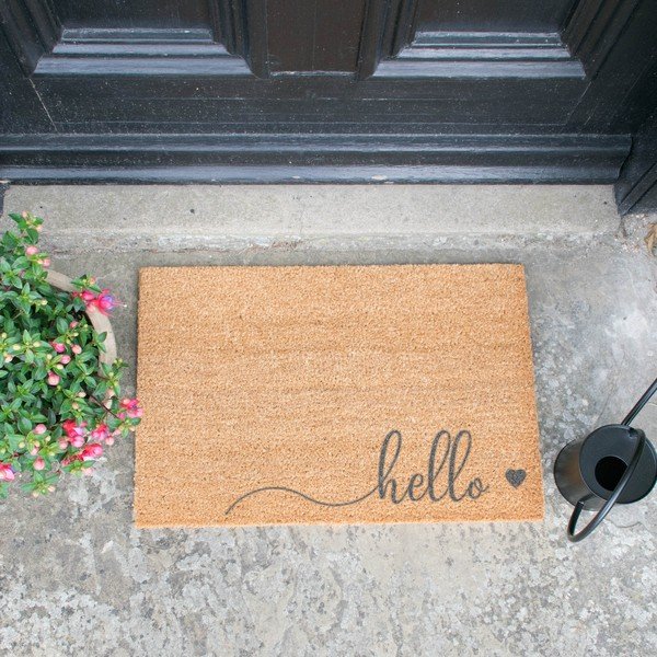 Pelēks dabīgās kokosšķiedras paklājs Artsy Doormats Hello Scribble, 40 x 60 cm-image-1