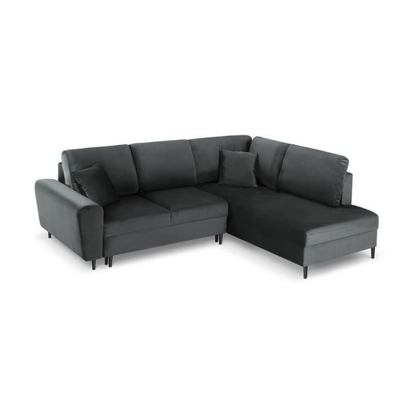 Tumši pelēks samta salokāms stūra dīvāns ar uzglabāšanas vietu (ar labo stūri/L veida) Kyoto – Cosmopolitan Design-image-1