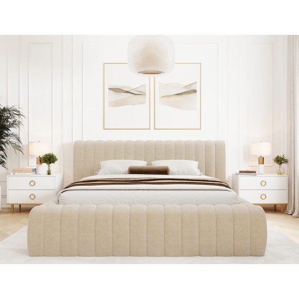 Bēša polsterēta divvietīga gulta ar veļas kasti un ar redelēm 140x200 cm Carilla – ELTAP-image-4